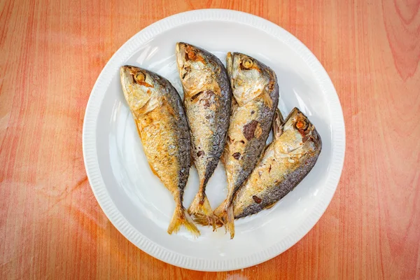 Fried mackerel in white plate. — Stock Photo, Image