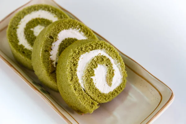 Green Tea Cake Roll. — Stock Photo, Image