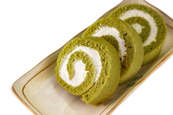 Green Tea Cake Roll. — Stock Photo, Image