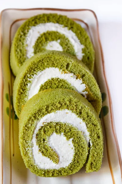 Green Tea Cake Roll. — Stock Photo, Image