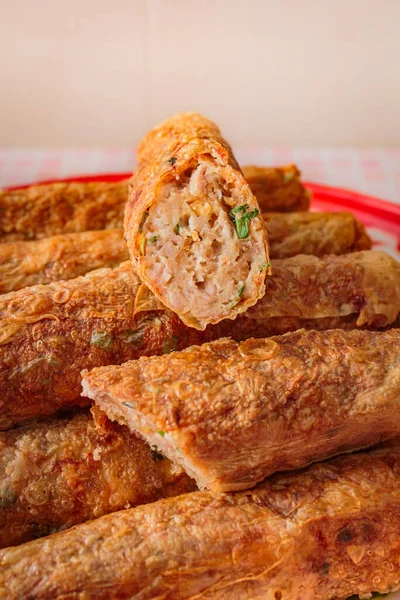 Camarones Fritos Rollos Carne Cerdo Estilo Chino — Foto de Stock