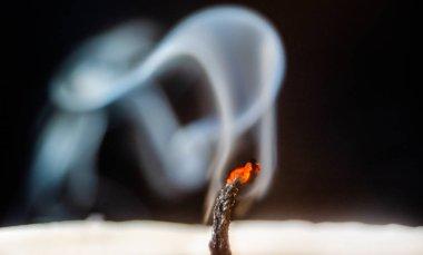 Parlayan bir mum fitilinin dumanlı yakın plan görüntüsü