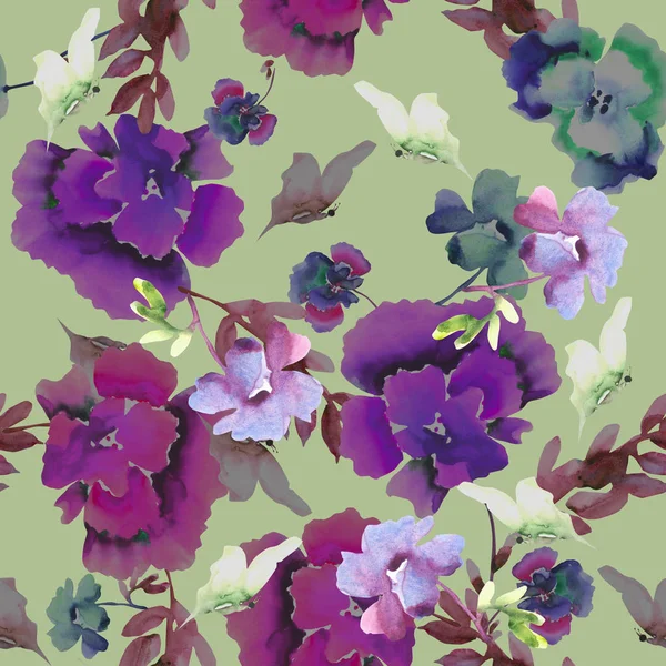 Beautiful floral seamless pattern. Colorful spring flowers with butterflies. — Stock Photo, Image