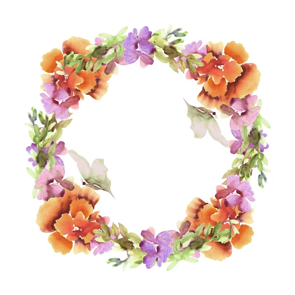 Hermoso marco floral colorido. Ilustración en acuarela . Fotos de stock