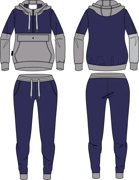 Vrouw sport pak capuchon ziper ontwerp template tekening — Stockvector