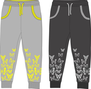 Kız modası spor koşucusu pantolon kelebeği şablonu