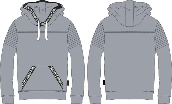 Erkekler kapüşonlu uzun kollu tişört giyer.