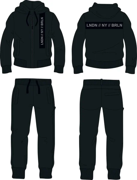 Man suit set zipper hoodie jacket joggers pants black london template — Stock Vector