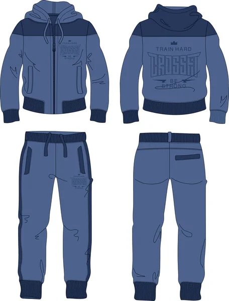 Ανδρικό κοστούμι σύνολο φερμουάρ κουκούλα joggers παντελόνι σταυρό πρότυπο — Διανυσματικό Αρχείο