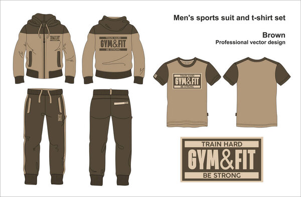 man sport suit and t-shirt set gymfit template brown