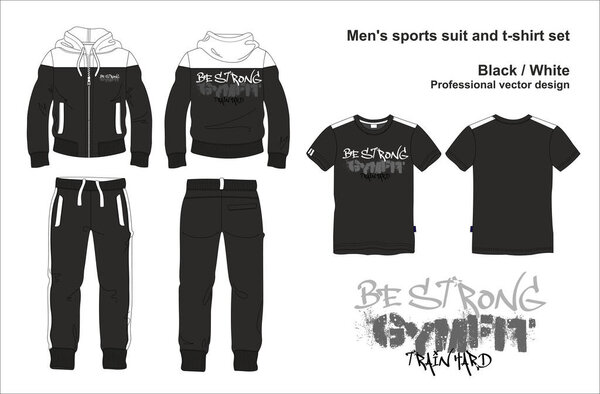 man suit set zipper hoodie jacket joggers pants t shirt gym template