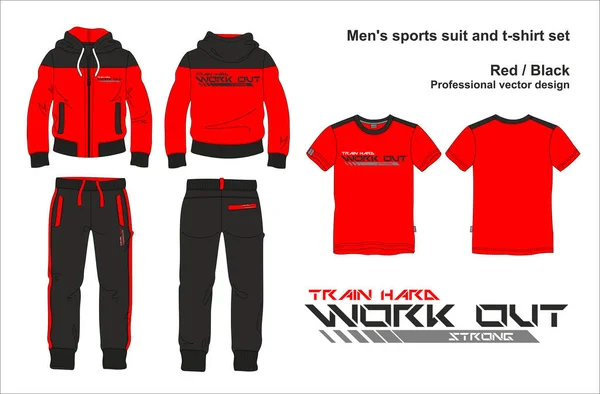 Erkek takım elbise, fermuar kapüşonlu ceket, koşucular pantolon, spor salonu şablonu.