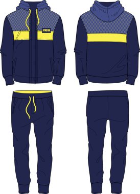 Erkek Spor Takım Elbiseli Kapüşonlu Ceket Fermuarı ve Koşu Pantolonu Şablonu