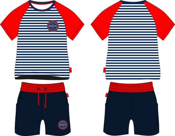 Erkekler tişörtü reglan şortu takım elbise çizgileri