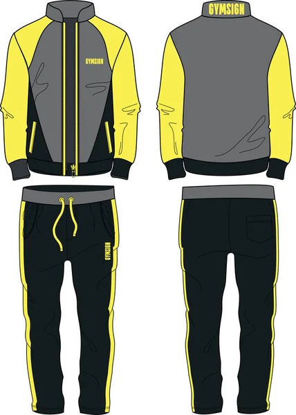 Erkek Spor Takım Ceket Fermuarı ve Koşu Pantolonu Şablonu Sarı — Stok Vektör