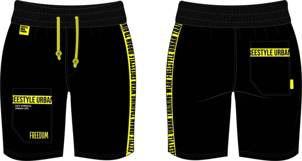 男子短裤城市黄色黑色技术模板 — 图库矢量图片