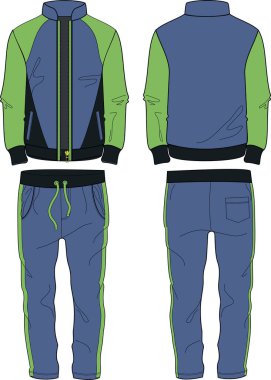 Erkek Spor Takım Ceket Fermuarı ve Koşu Pantolonu Şablonu Yeşil