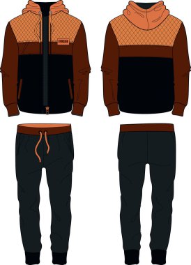 Erkek Spor Takım Ceket Fermuarı ve Koşu Pantolonu Şablonu