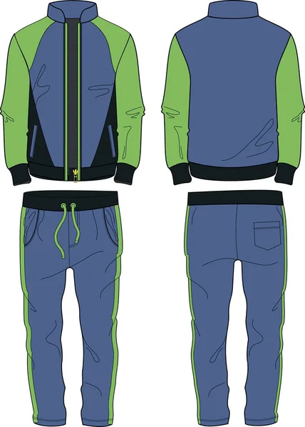 Homem esporte terno casaco zíper e corredores calças modelo verde — Vetor de Stock