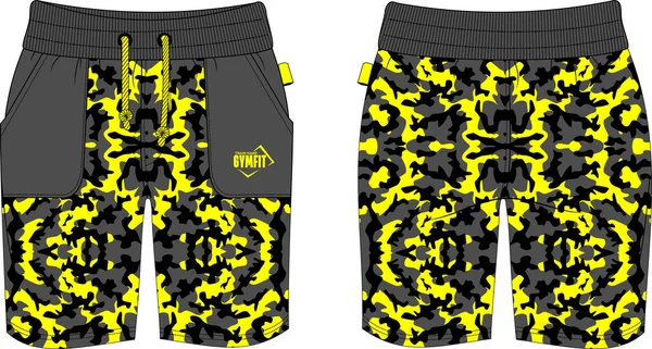 Homem shorts com bolsos militar amarelo cinza patten template — Vetor de Stock