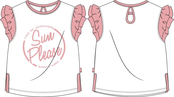 Kızlar tişört mankeni, güneş, pembe şablon.