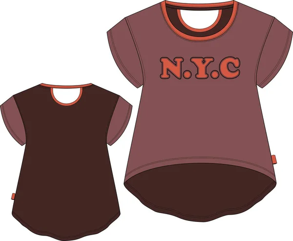 T-shirt fille New York Modèle de croquis technique — Image vectorielle