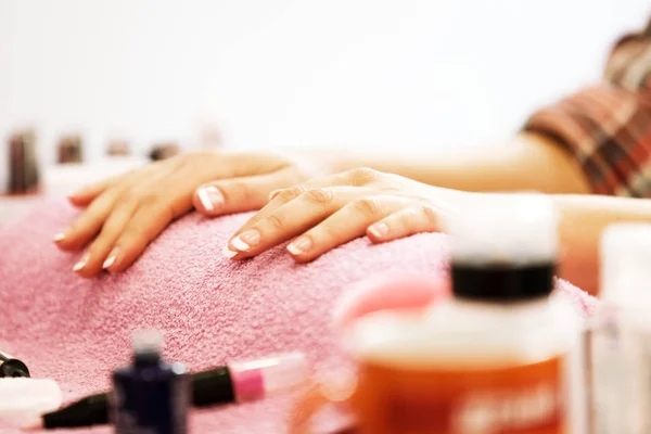 French Manicure. Close up. — Stock Photo, Image