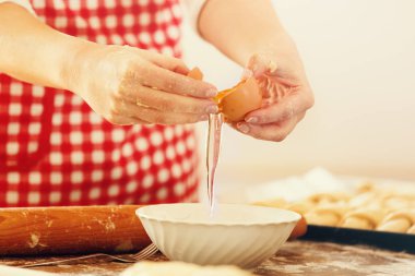 Seaprating sarısı ve beyaz yumurta. Kavram kapatın. 