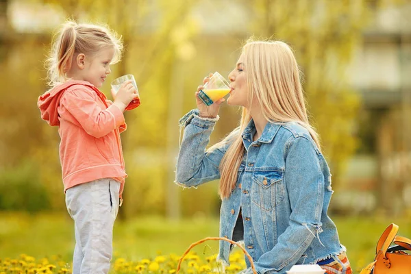 Mum and Daughter Enjoying Picnic in Park