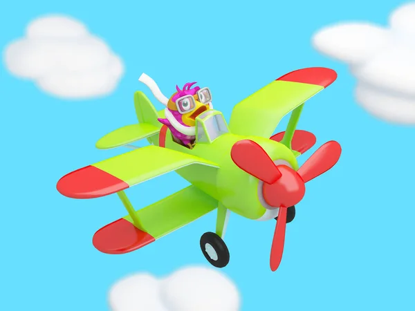 Bird on a airplane 3D illustration
