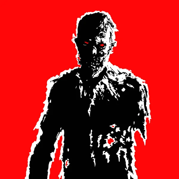 Zombie hombre de negocios en negro blanco colores sobre fondo rojo vector ilustración — Vector de stock