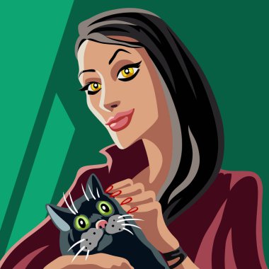 Kırmızı cadı kara kedi vektör çizim sevişme