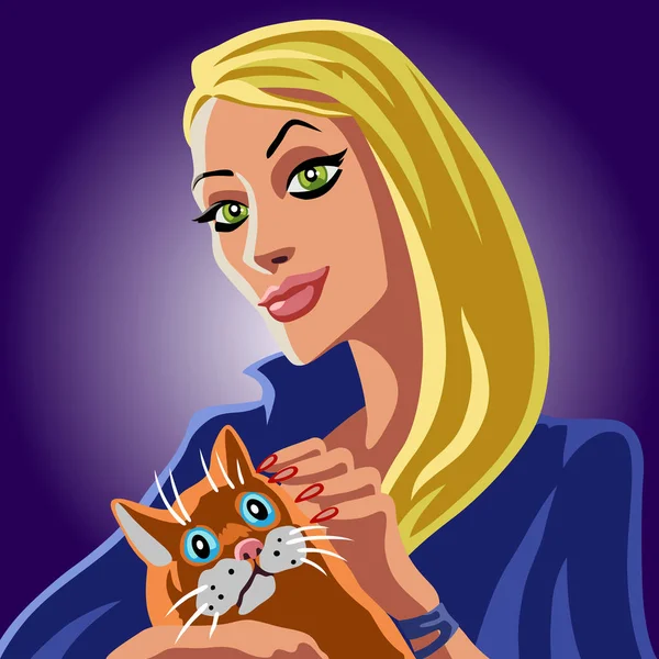 Blondine heks petting orange kat vektor illustration – Stock-vektor