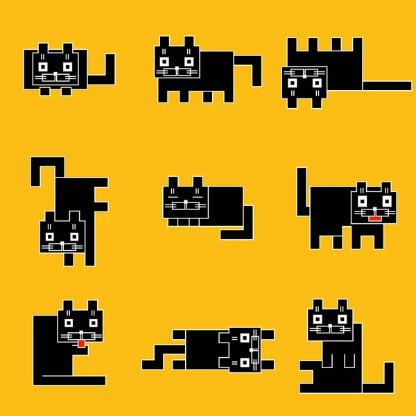 Quadrado preto gatos no fundo amarelo vetor ilustração —  Vetores de Stock