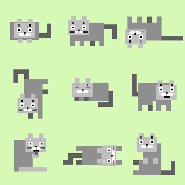 Coin plat chats gris sur fond vert. Illustration vectorielle . — Image vectorielle