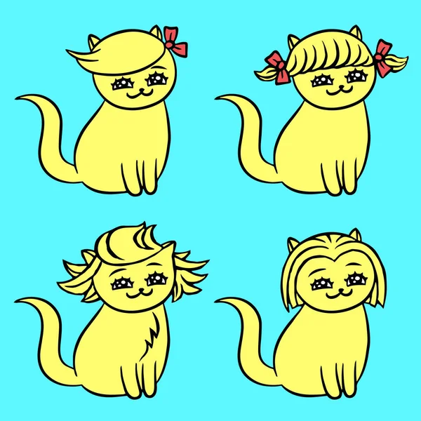 Çizgi film sarışın saç modelleri kediler vektör çizim — Stok Vektör