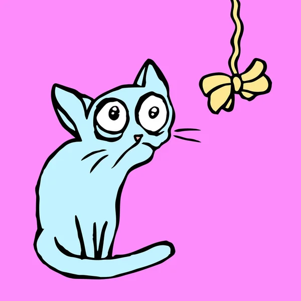 재미 이상한 만화 블루 고양이 — 스톡 벡터