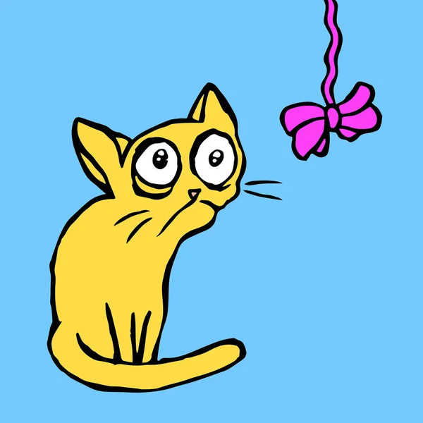 재미 이상한 만화 노란색 고양이 — 스톡 벡터