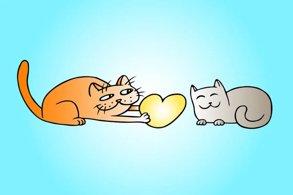 Χαριτωμένο αγάπη πορτοκαλί και γκρι χρώματα γάτες — Διανυσματικό Αρχείο