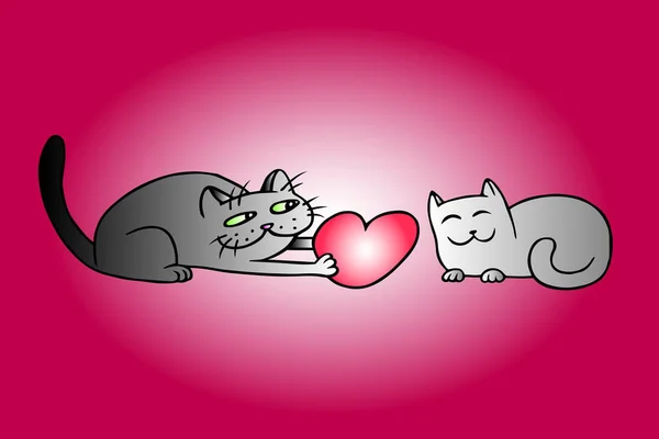Mignon amour noir et gris couleurs chats — Image vectorielle