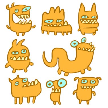 Yellow Monsters Emoticons Set. Vector Illustration. clipart