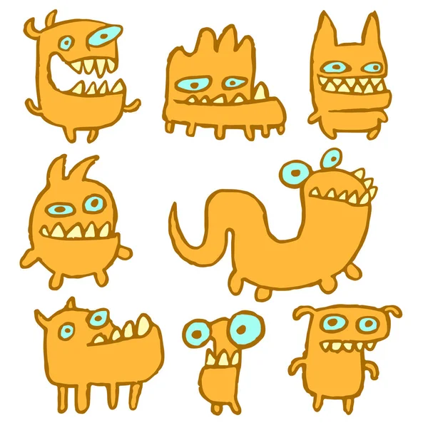 Gelbe Monster Emoticons gesetzt. Vektorillustration. — Stockvektor