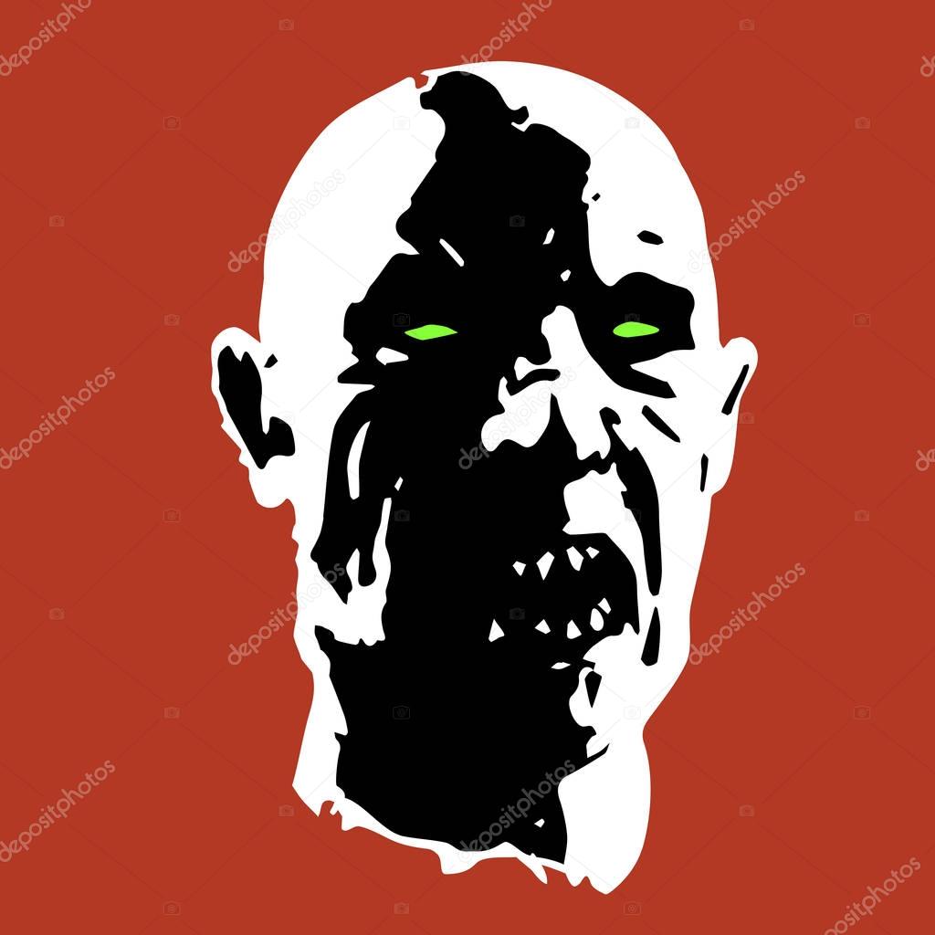 Scary zombie face. Vector illustration