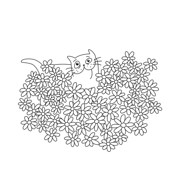 Bir buket çiçek kalp şekli ile kedi. vektör çizim — Stok Vektör
