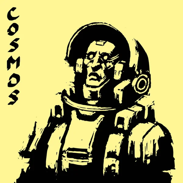 Spaceman personnage de science-fiction en noir et blanc. Illustration vectorielle . — Image vectorielle