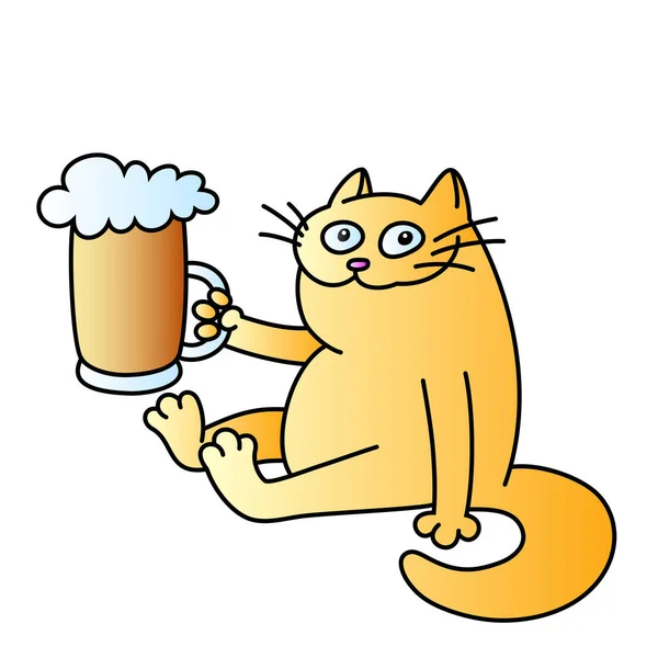 Chat avec une tasse de bière. illustration vectorielle — Image vectorielle