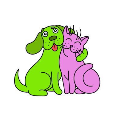 sevimli köpek kedi sarılmak. vektör çizim.