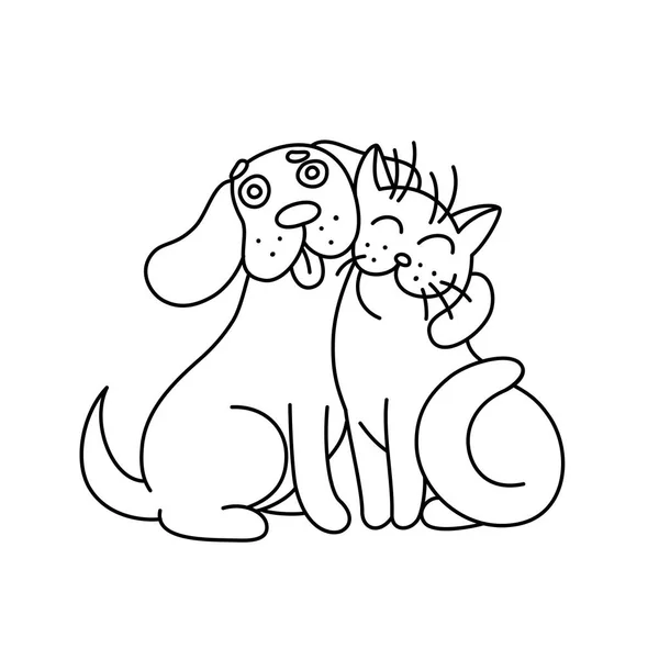 Cute dog hugs cat. vector illustration. — Stock Vector