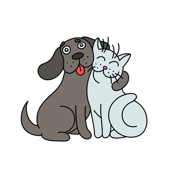 Cute dog hugs cat. vector illustration. — Stock Vector