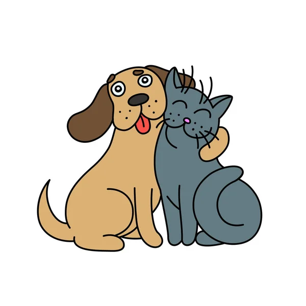 Lindo perro abraza gato. ilustración vectorial . — Archivo Imágenes Vectoriales
